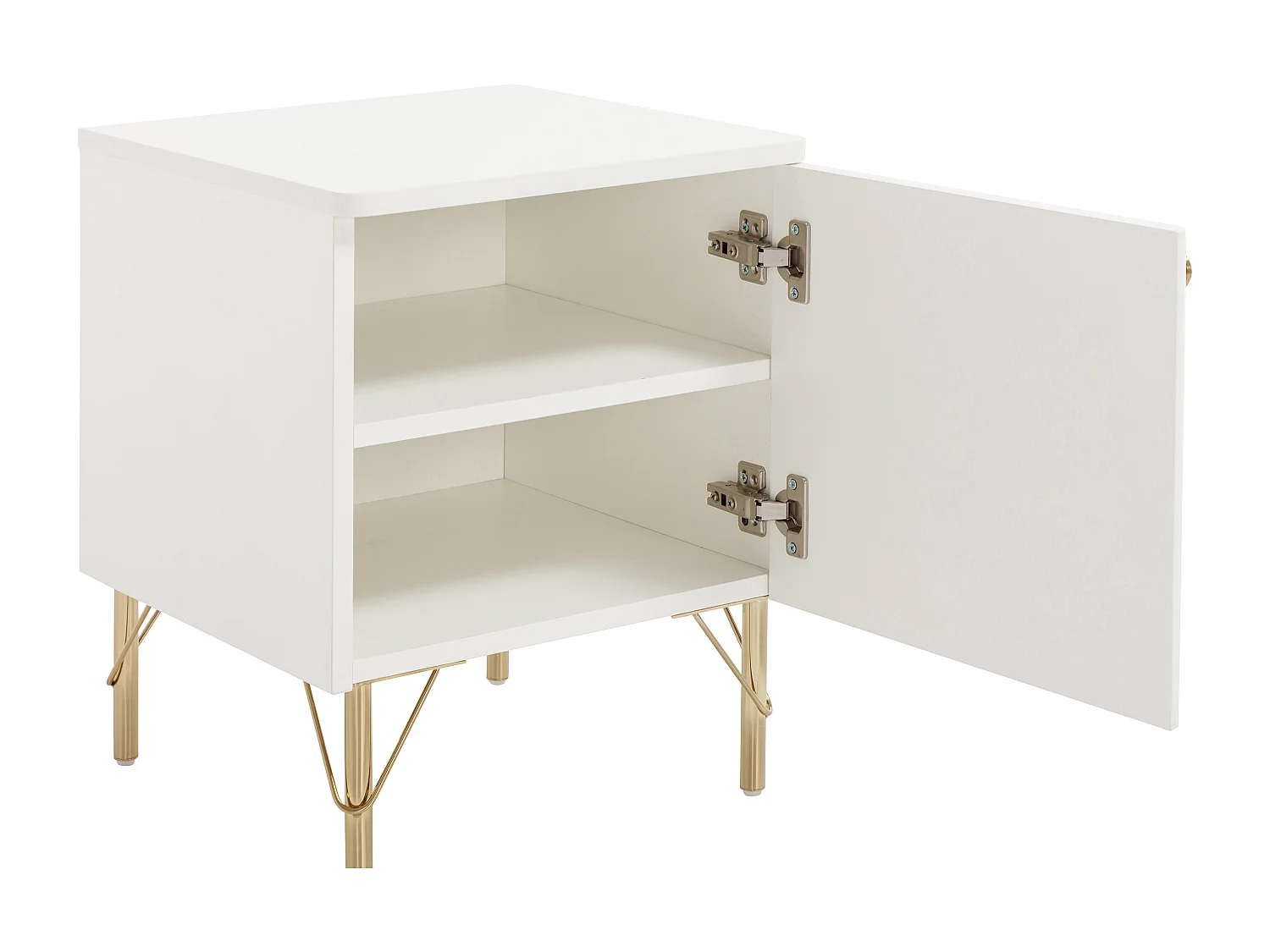 Table de chevet côté gauche 1 porte – Blanc et doré - ALOBARA