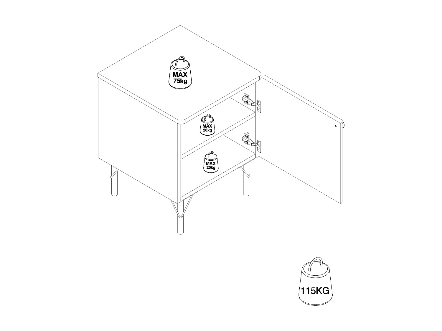 Table de chevet côté gauche 1 porte – Blanc et doré - ALOBARA
