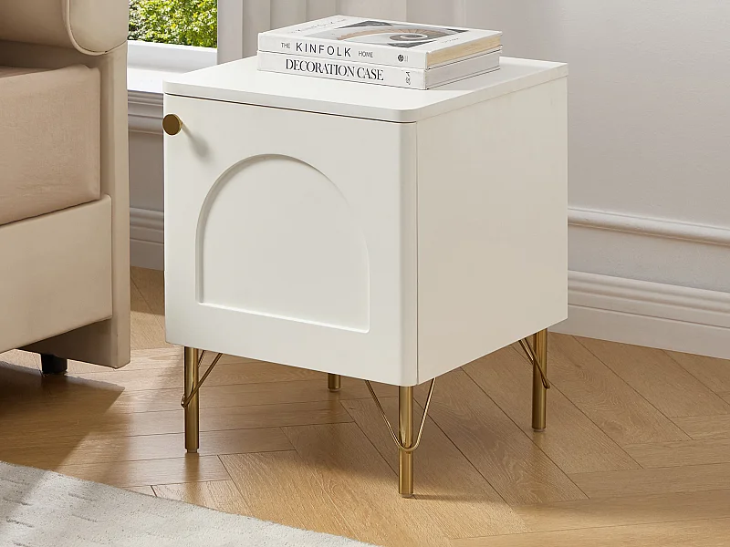 Table de chevet côté gauche 1 porte – Blanc et doré - ALOBARA