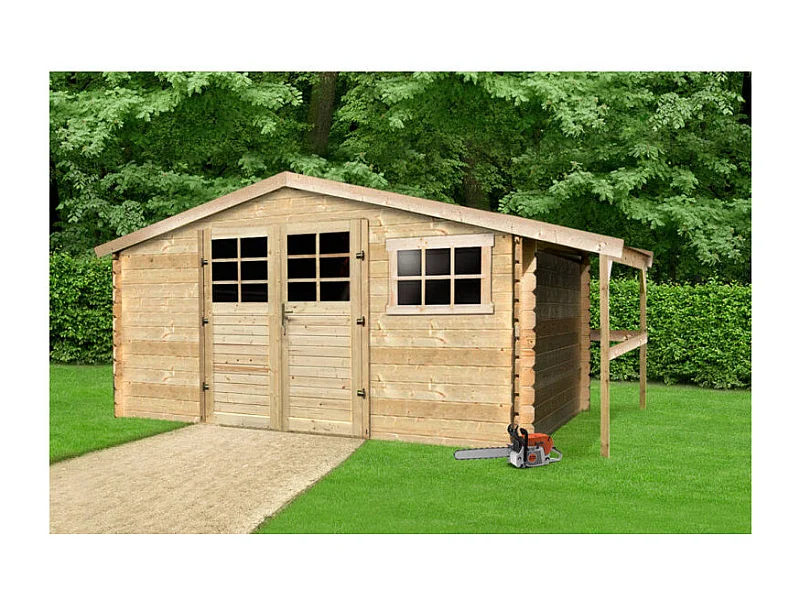 Abri Jardin Solid ARAMIS 11.56m² - 388x298cm + Appenti Bûches - 28mm