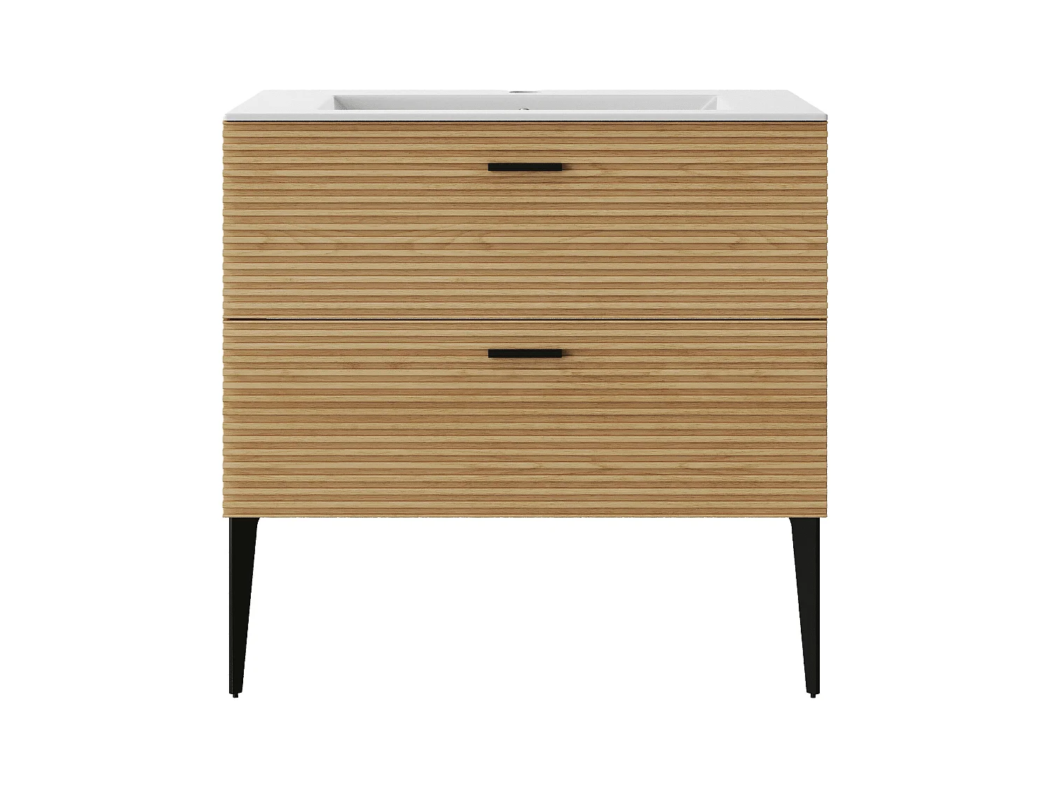 Meuble de salle de bain strié sur pieds avec vasque à encastrer - 2 tiroirs - Naturel clair - 80 cm - SARONE