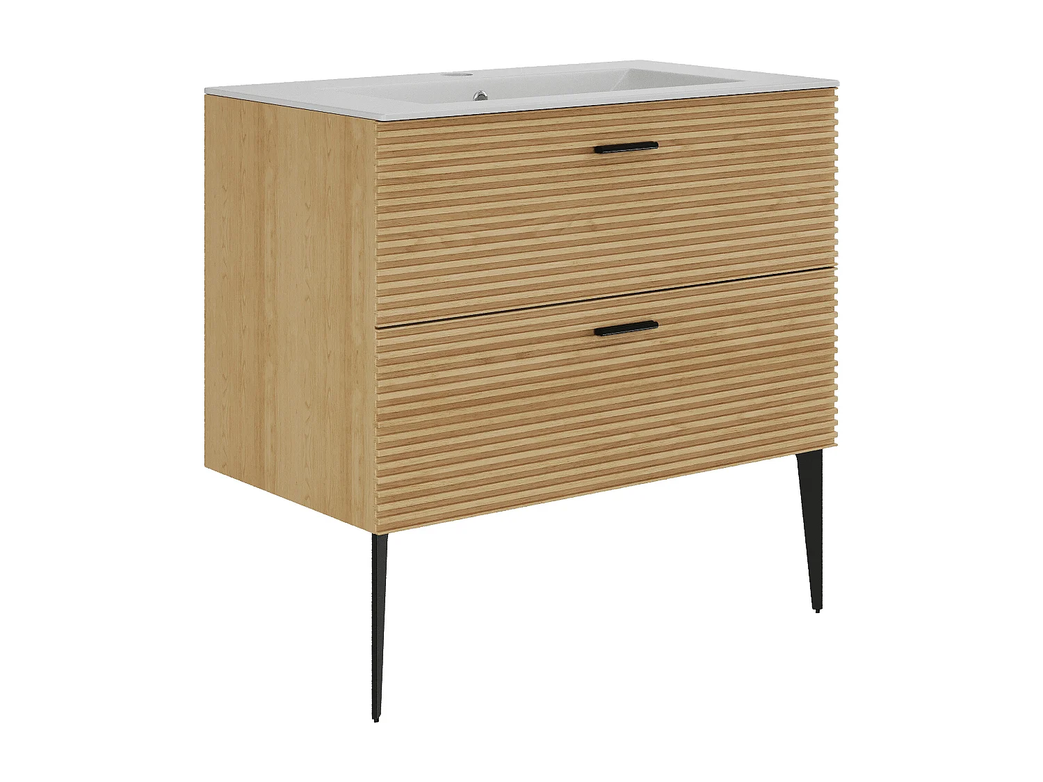 Meuble de salle de bain strié sur pieds avec vasque à encastrer - 2 tiroirs - Naturel clair - 80 cm - SARONE