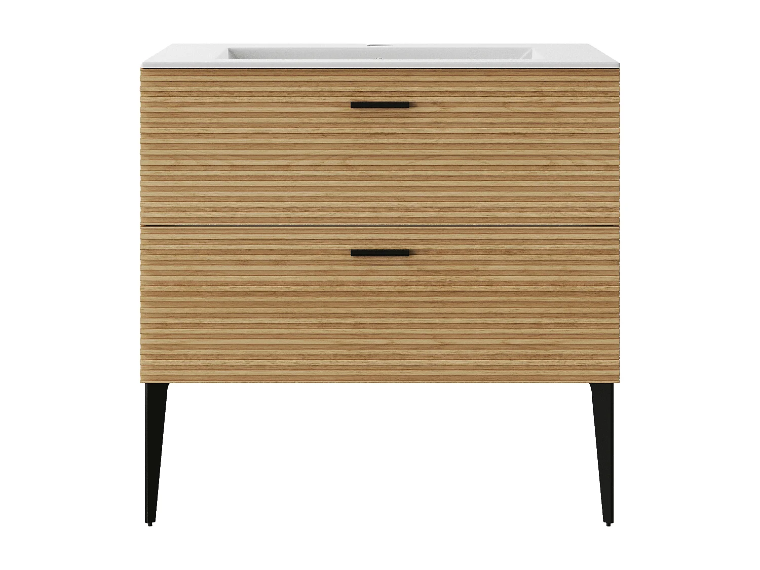 Meuble de salle de bain strié sur pieds avec vasque à encastrer - 2 tiroirs - Naturel clair - 80 cm - SARONE