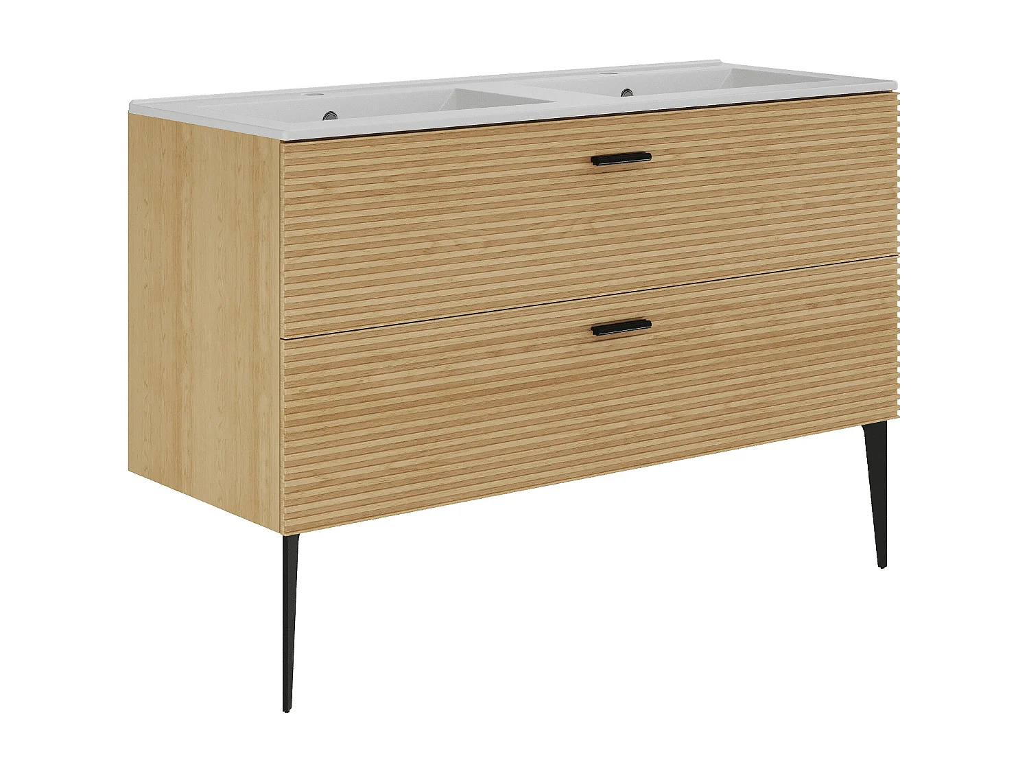 Meuble de salle de bain strié sur pieds avec vasque à encastrer - 2 tiroirs - Naturel clair - 120 cm - SARONE