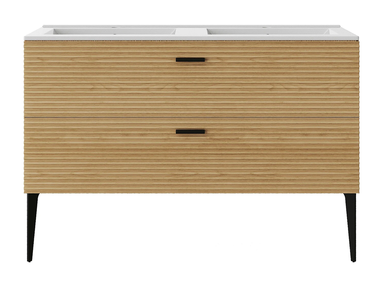 Meuble de salle de bain strié sur pieds avec vasque à encastrer - 2 tiroirs - Naturel clair - 120 cm - SARONE