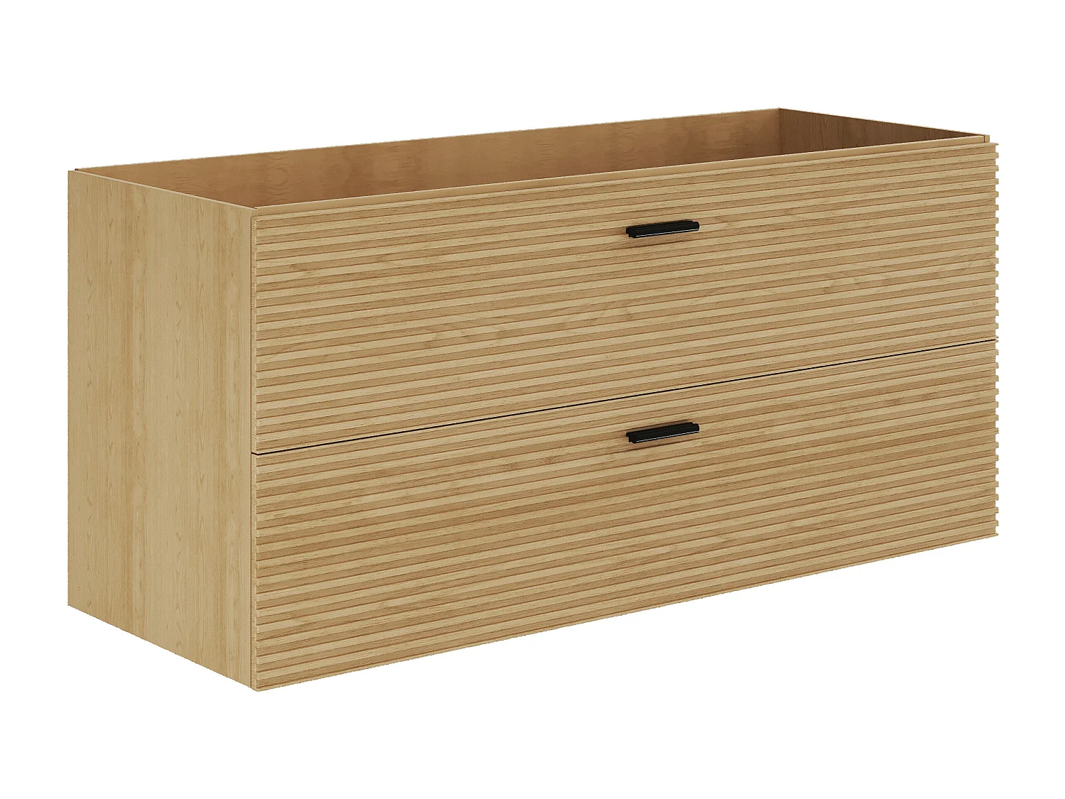 Meuble de salle de bain strié sur pieds avec vasque à encastrer - 2 tiroirs - Naturel clair - 120 cm - SARONE