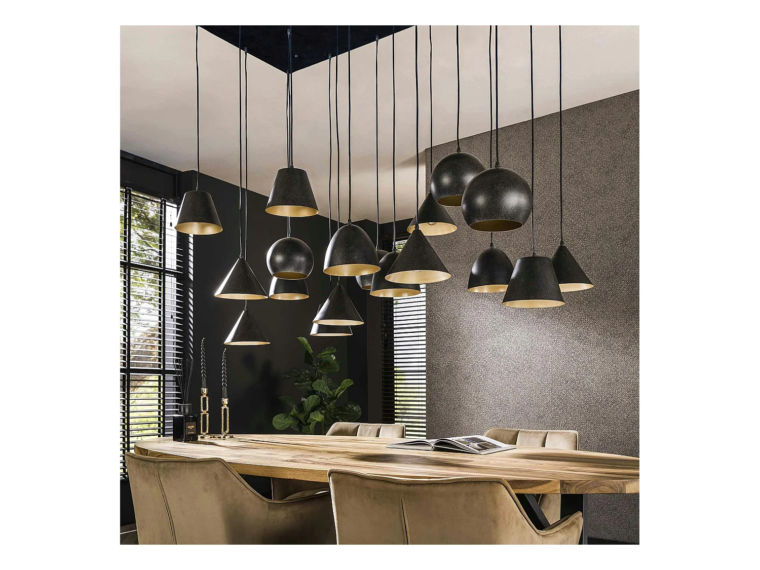 Suspension XXL 18 abat-jour en métal noir RALF