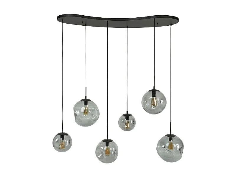 Suspension en verre fumé – 6 globes déformés NIAGARA