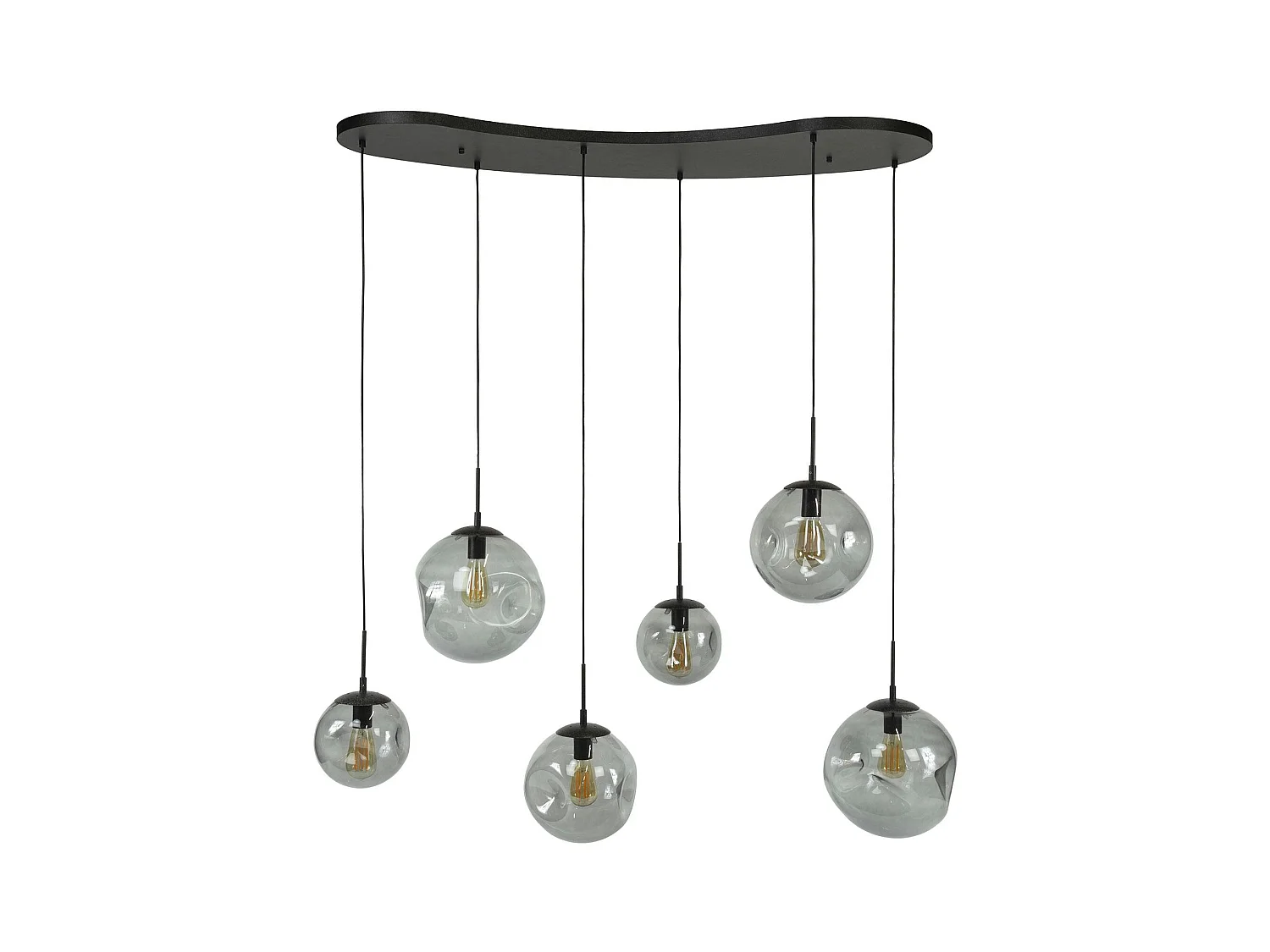 Suspension en verre fumé – 6 globes déformés NIAGARA