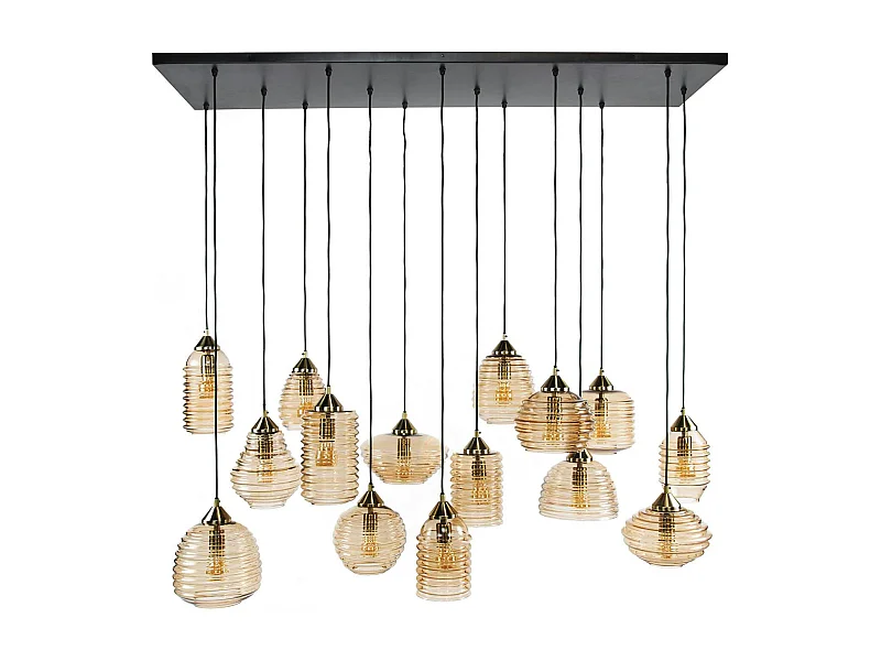 Suspension en verre strié 15 lampes ambrées NOVA