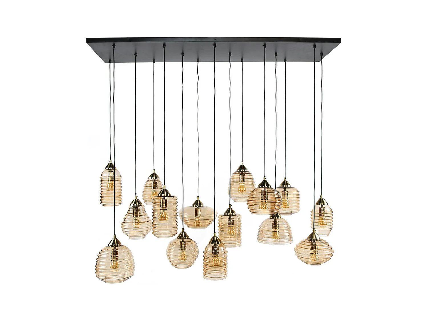 Suspension en verre strié 15 lampes ambrées NOVA