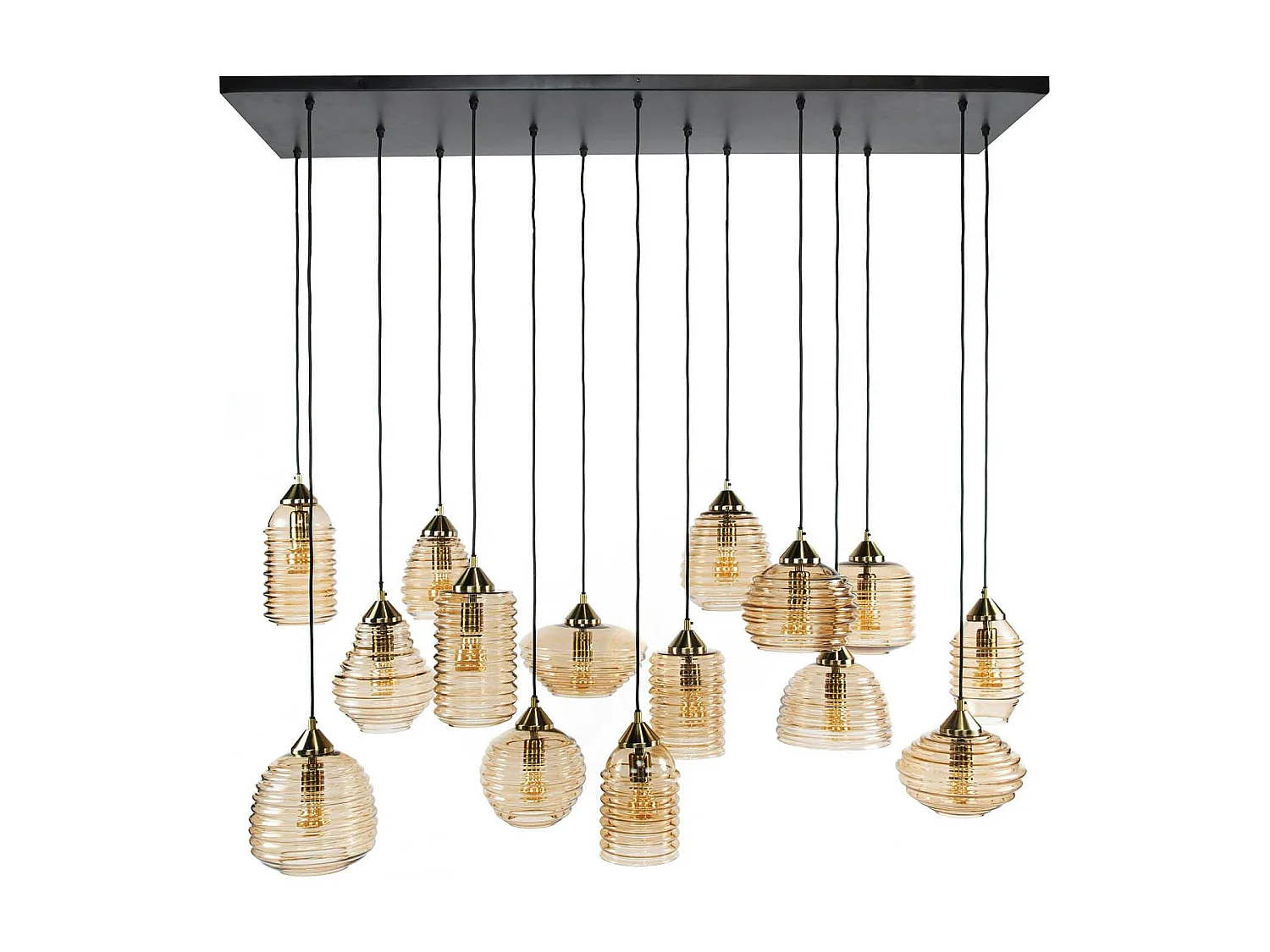 Suspension en verre strié 15 lampes ambrées NOVA