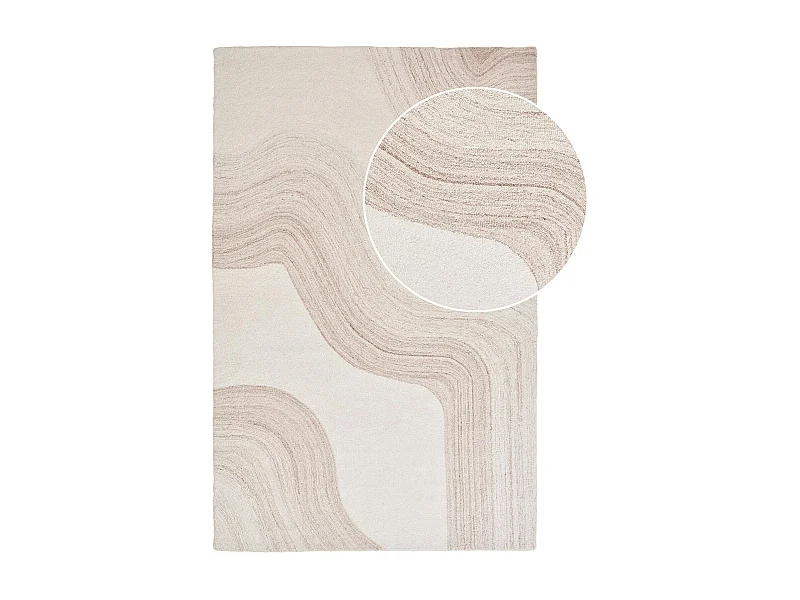 Tapis moderne blanc et brun tufté main motif vague 200x300 cm FEZ