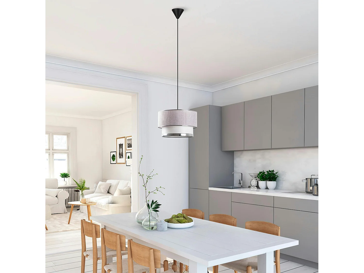 Suspension moderne en tissu - gris et écru ZURICH