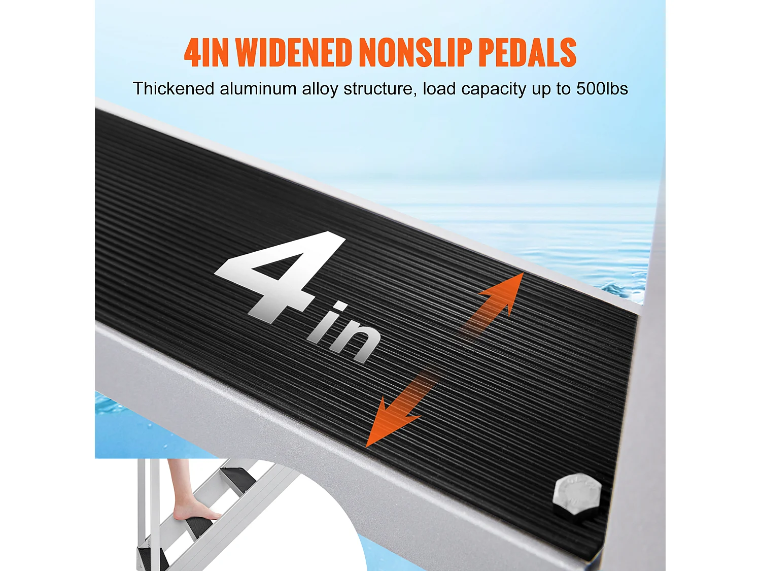 Échelle en Aluminium SucceBuy, Échelle de Quai, 4 Marches, 76 à 97 cm Réglable, Capacité de 227 kg