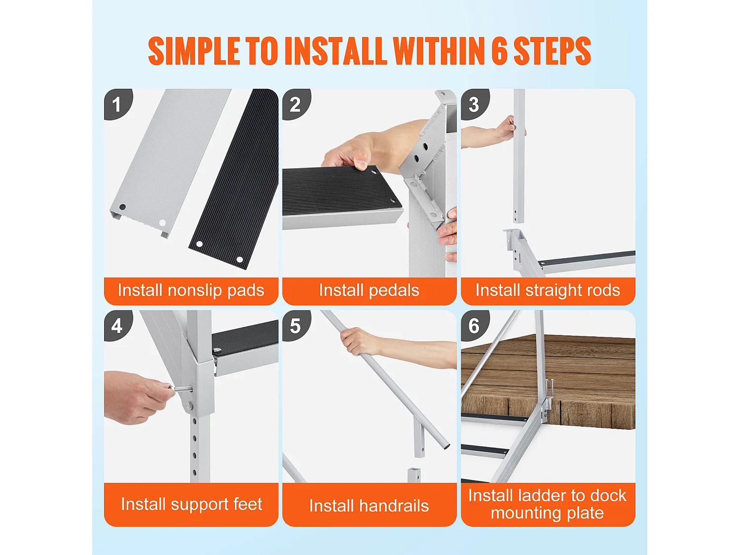 Échelle en Aluminium SucceBuy, Échelle de Quai, 4 Marches, 76 à 97 cm Réglable, Capacité de 227 kg