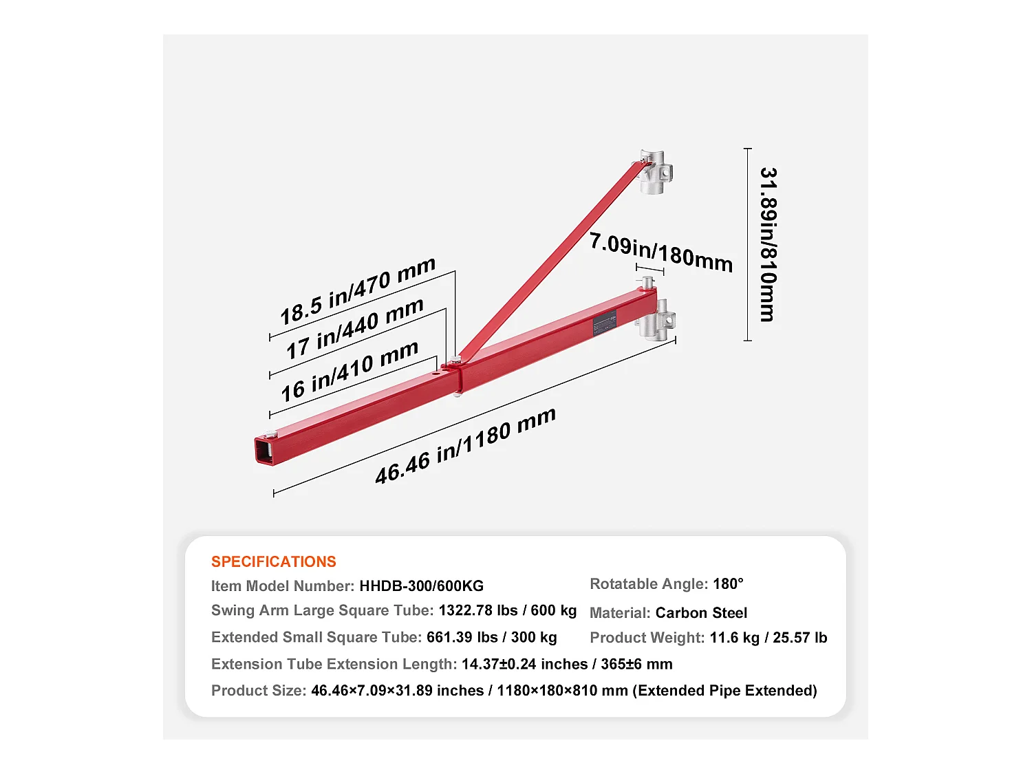 Bras de Support SucceBuy de Palan Électrique, Charge Maximale de 599 kg, Support Pivotant pour Échafaudage