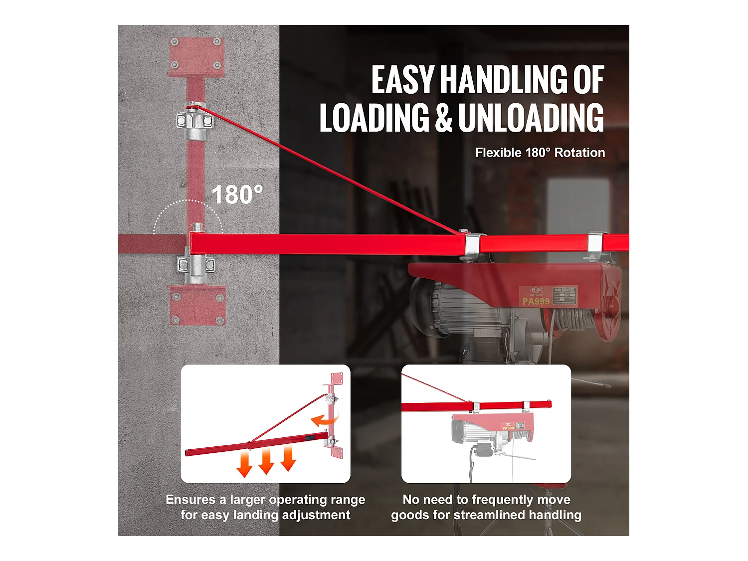 Bras de Support SucceBuy de Palan Électrique, Charge Maximale de 599 kg, Support Pivotant pour Échafaudage