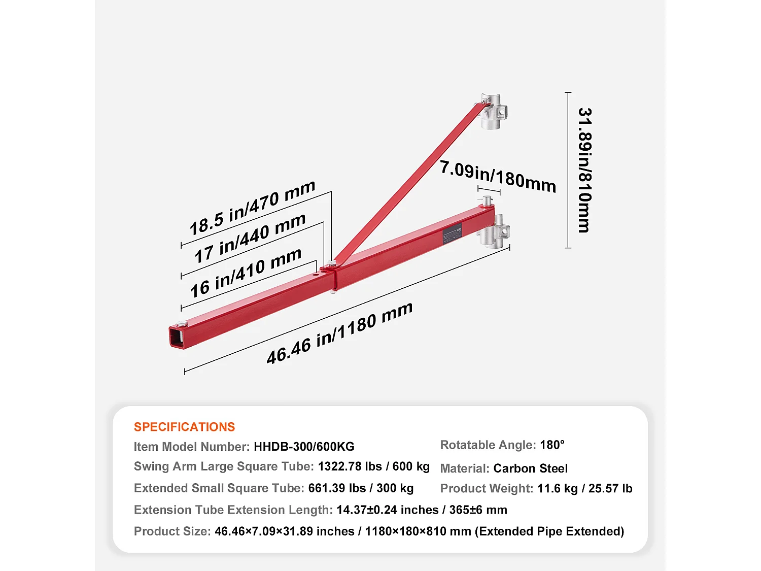 Bras de Support SucceBuy de Palan Électrique, Charge Maximale de 599 kg, Support Pivotant pour Échafaudage