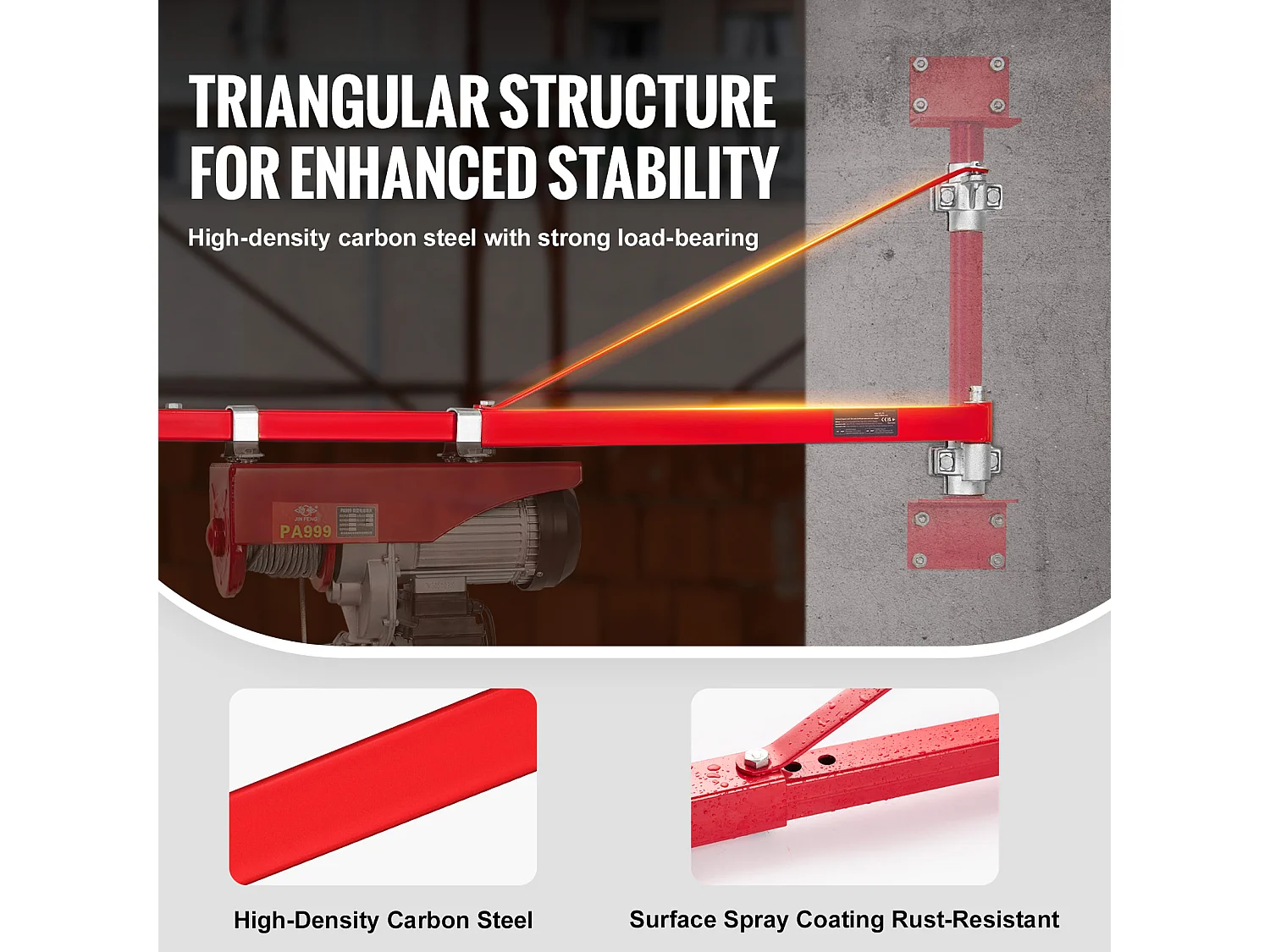Bras de Support SucceBuy de Palan Électrique, Charge Maximale de 599 kg, Support Pivotant pour Échafaudage