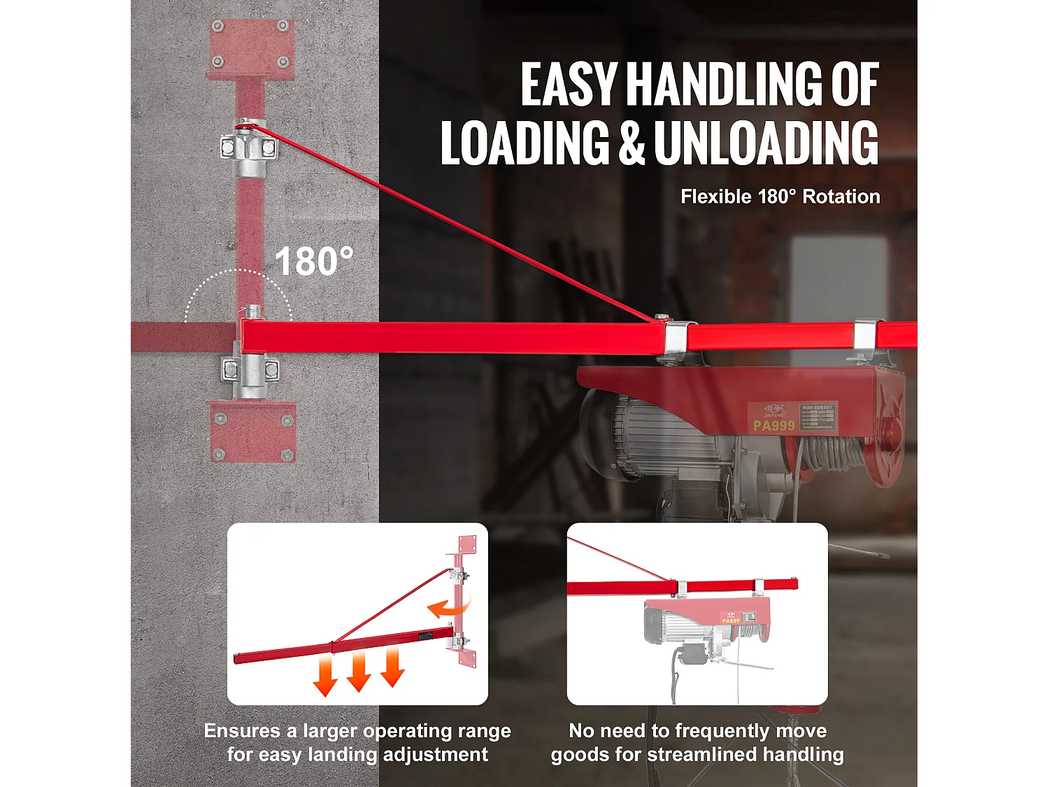 Bras de Support SucceBuy de Palan Électrique, Charge Maximale de 599 kg, Support Pivotant pour Échafaudage