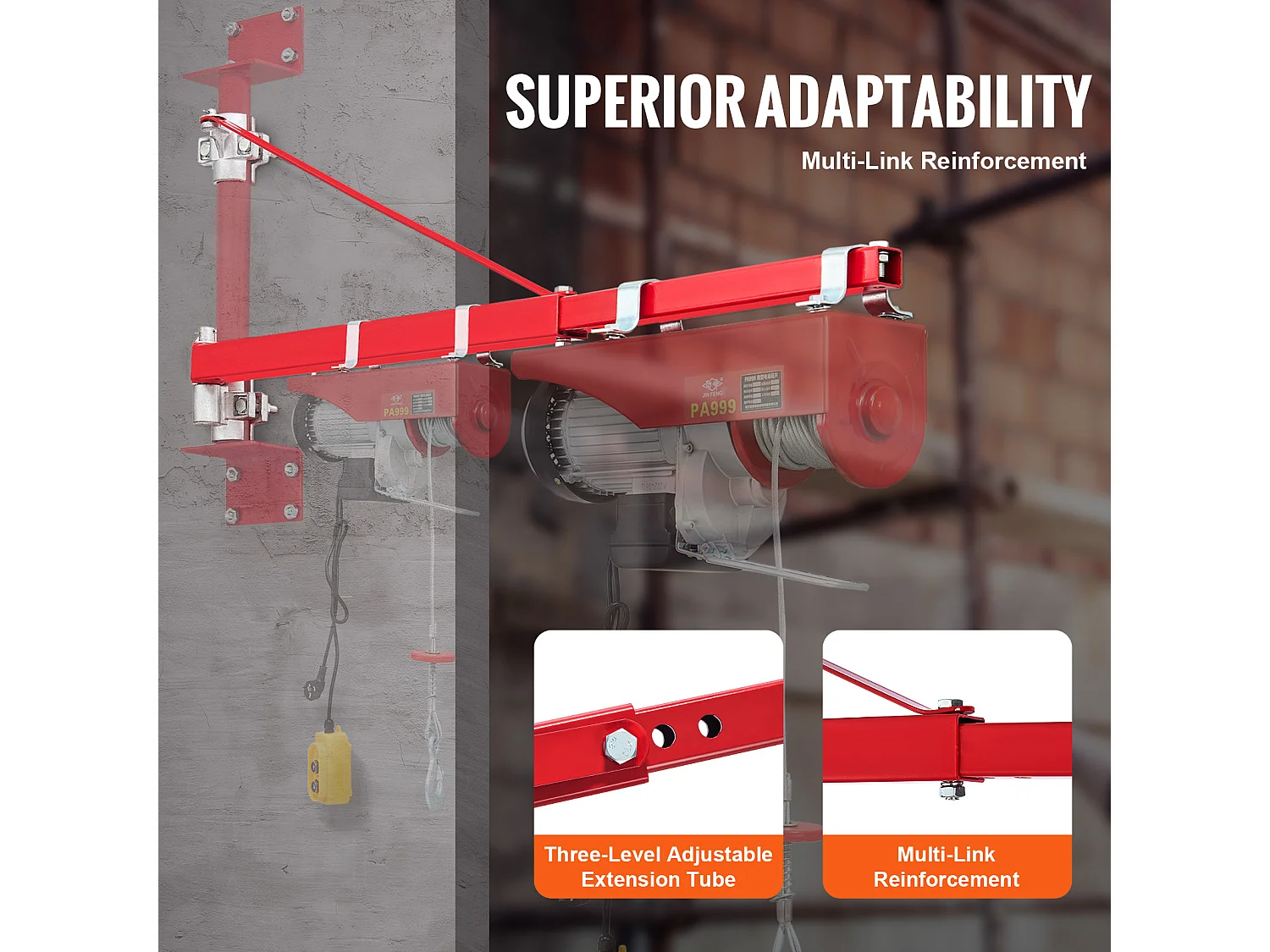 Bras de Support SucceBuy de Palan Électrique, Charge Maximale de 599 kg, Support Pivotant pour Échafaudage