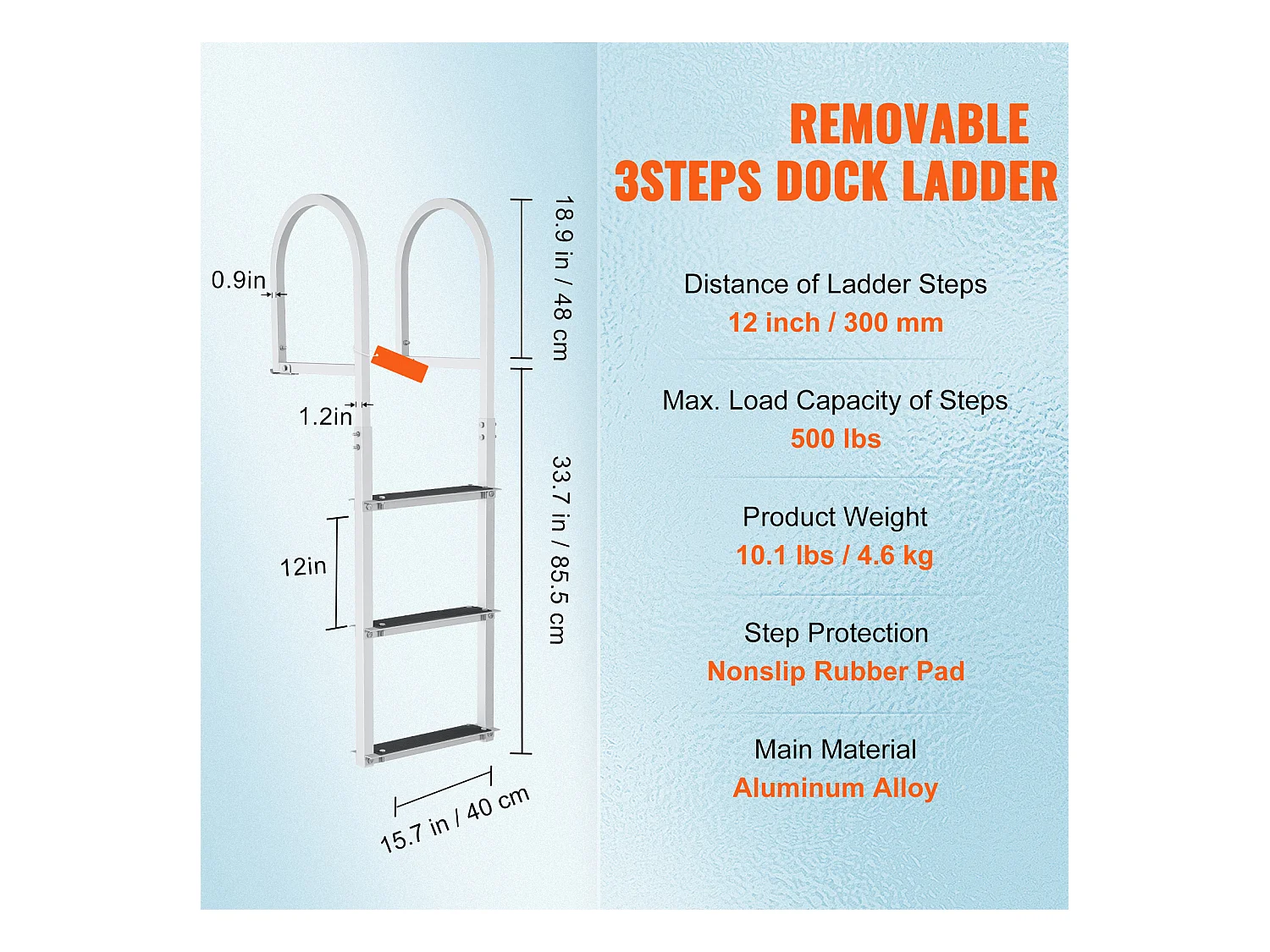Échelle en Aluminium SucceBuy, Échelle de Quai, 3 Marches Amovibles, Capacité de Charge de 227 kg