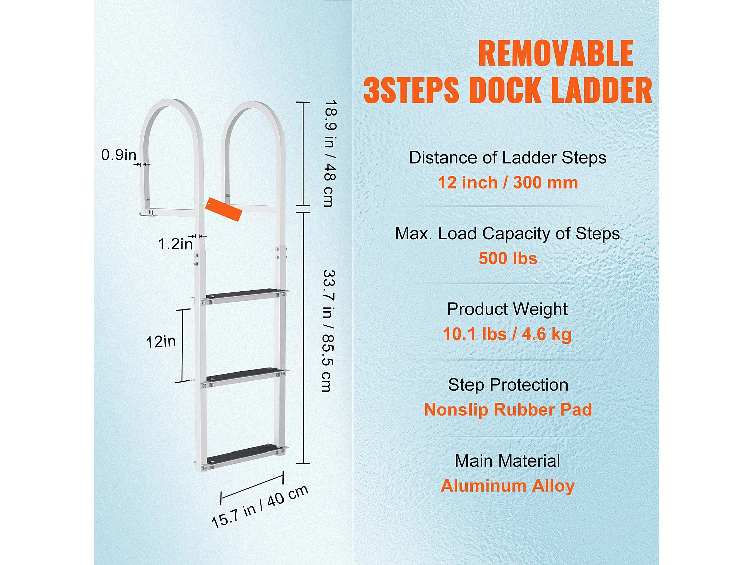 Échelle en Aluminium SucceBuy, Échelle de Quai, 3 Marches Amovibles, Capacité de Charge de 227 kg