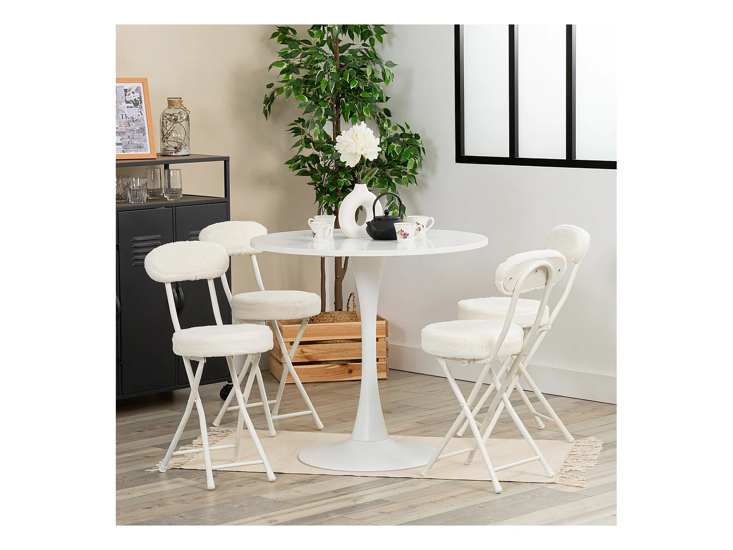 Ensemble table à manger ronde avec 4 chaises ERNST