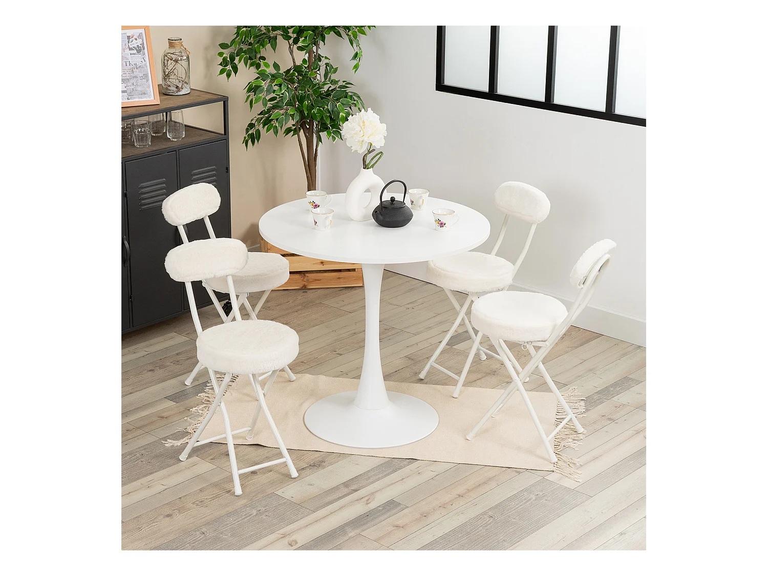 Ensemble table à manger ronde avec 4 chaises ERNST