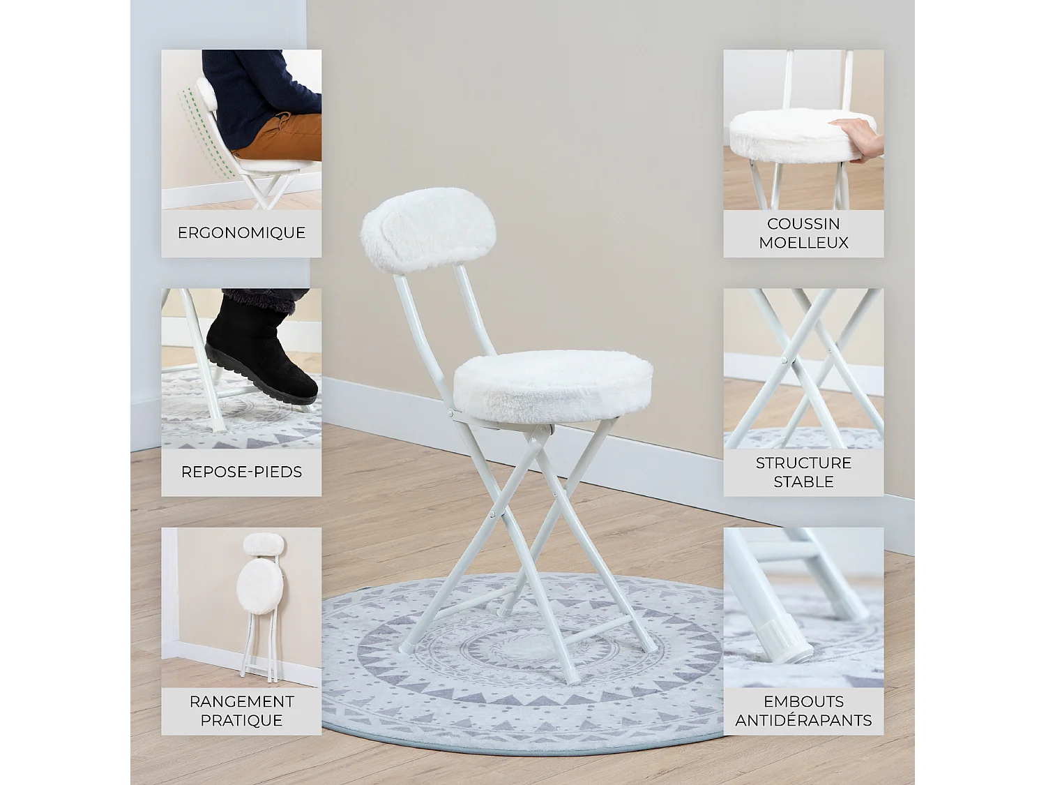 Ensemble table à manger ronde avec 4 chaises ERNST