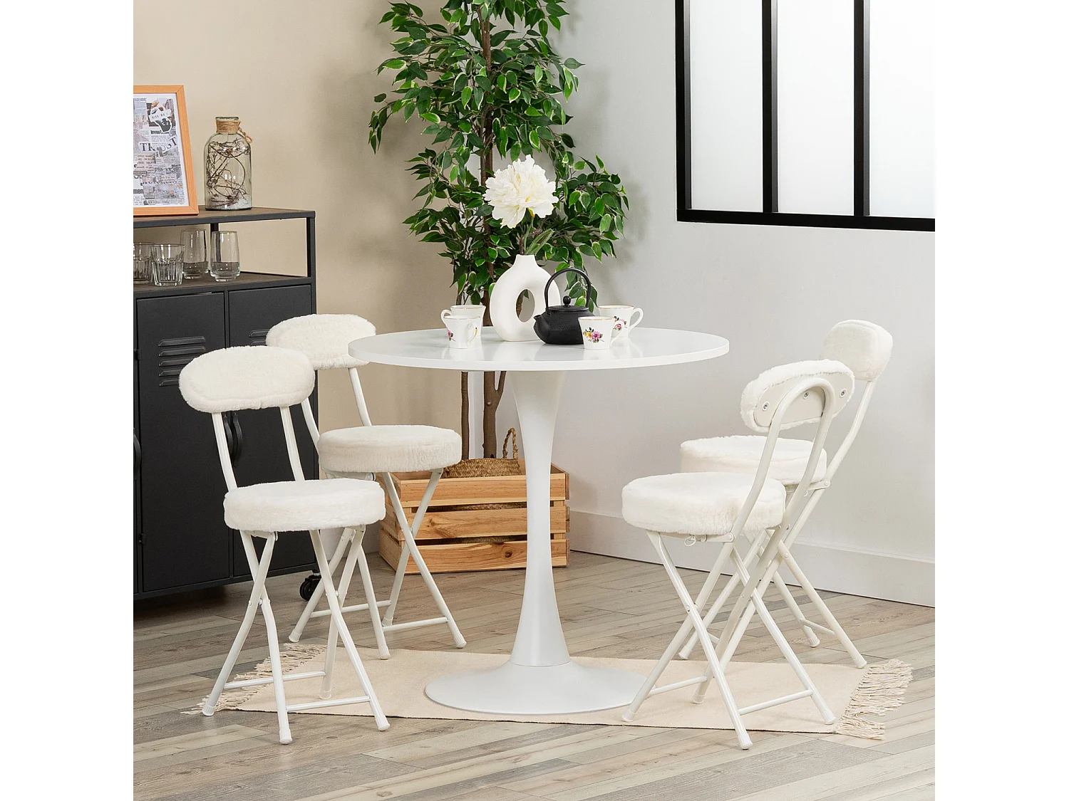 Ensemble table à manger ronde avec 4 chaises ERNST