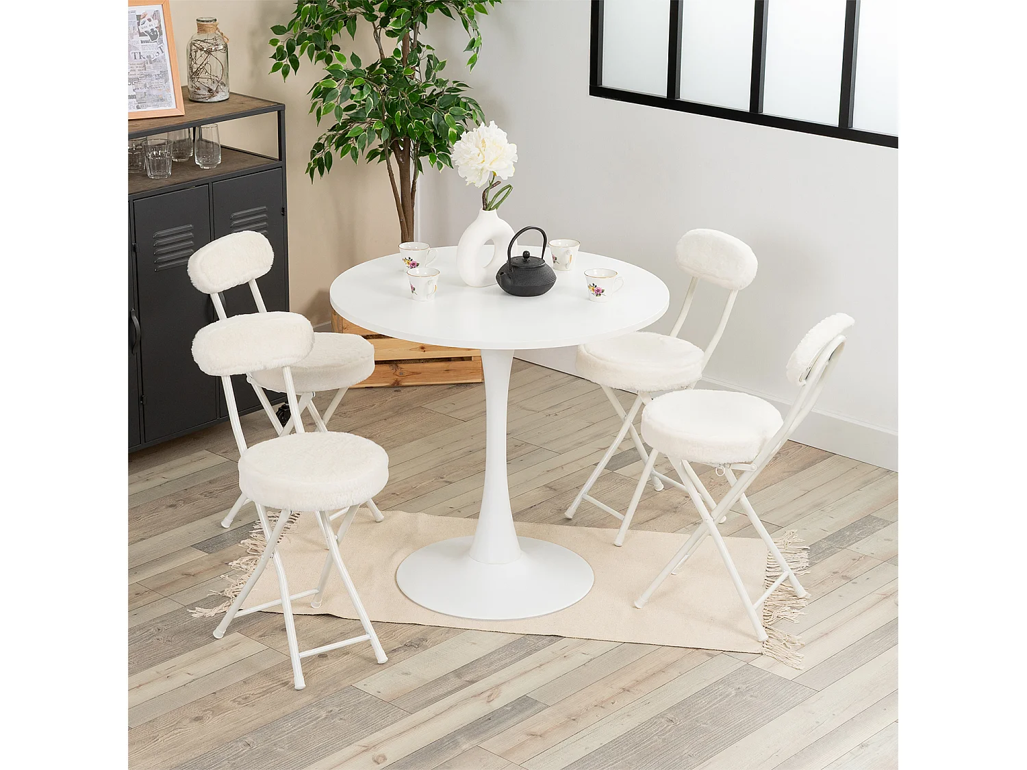 Ensemble table à manger ronde avec 4 chaises ERNST