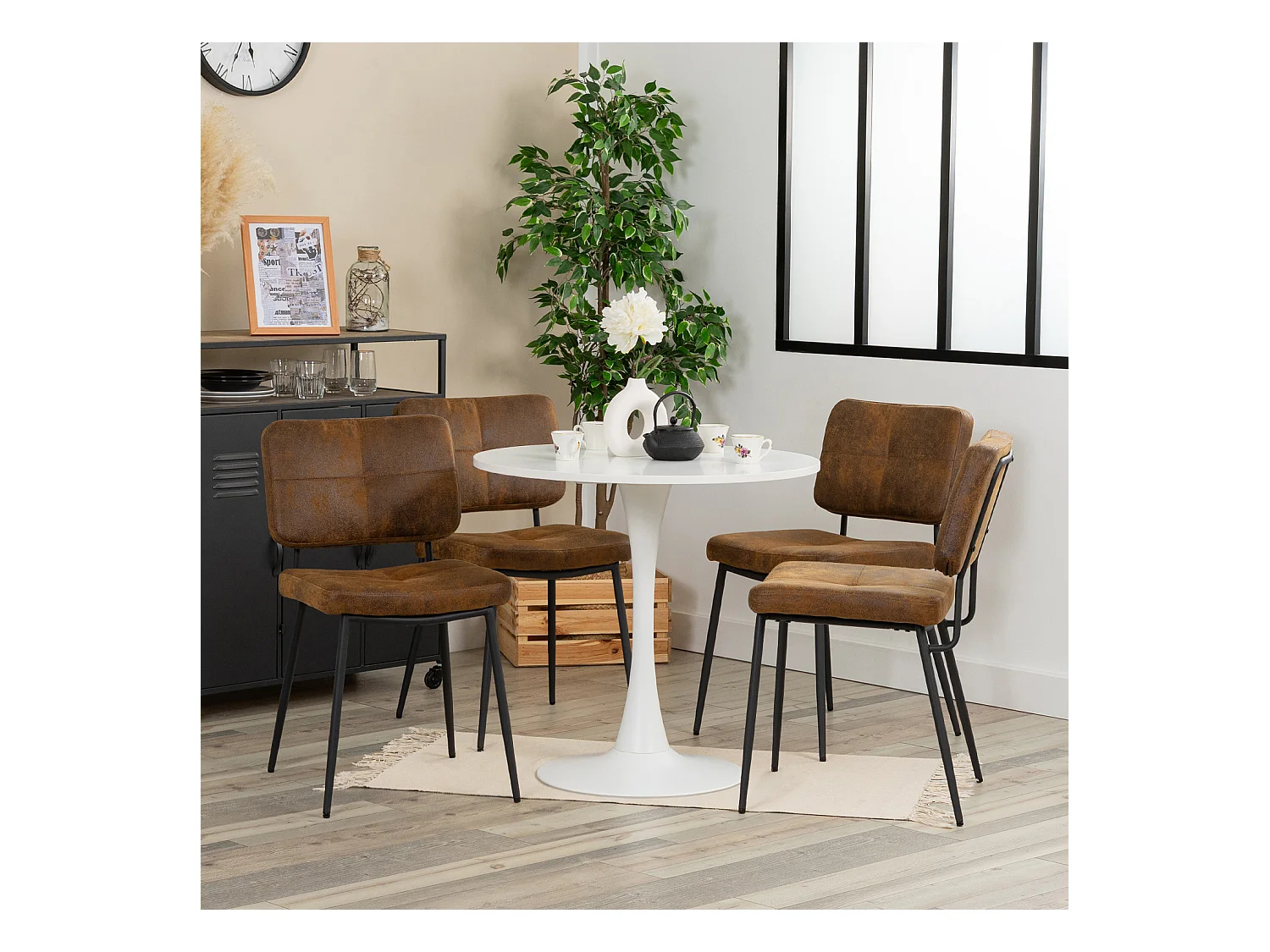 Ensemble table à manger ronde avec 4 chaises