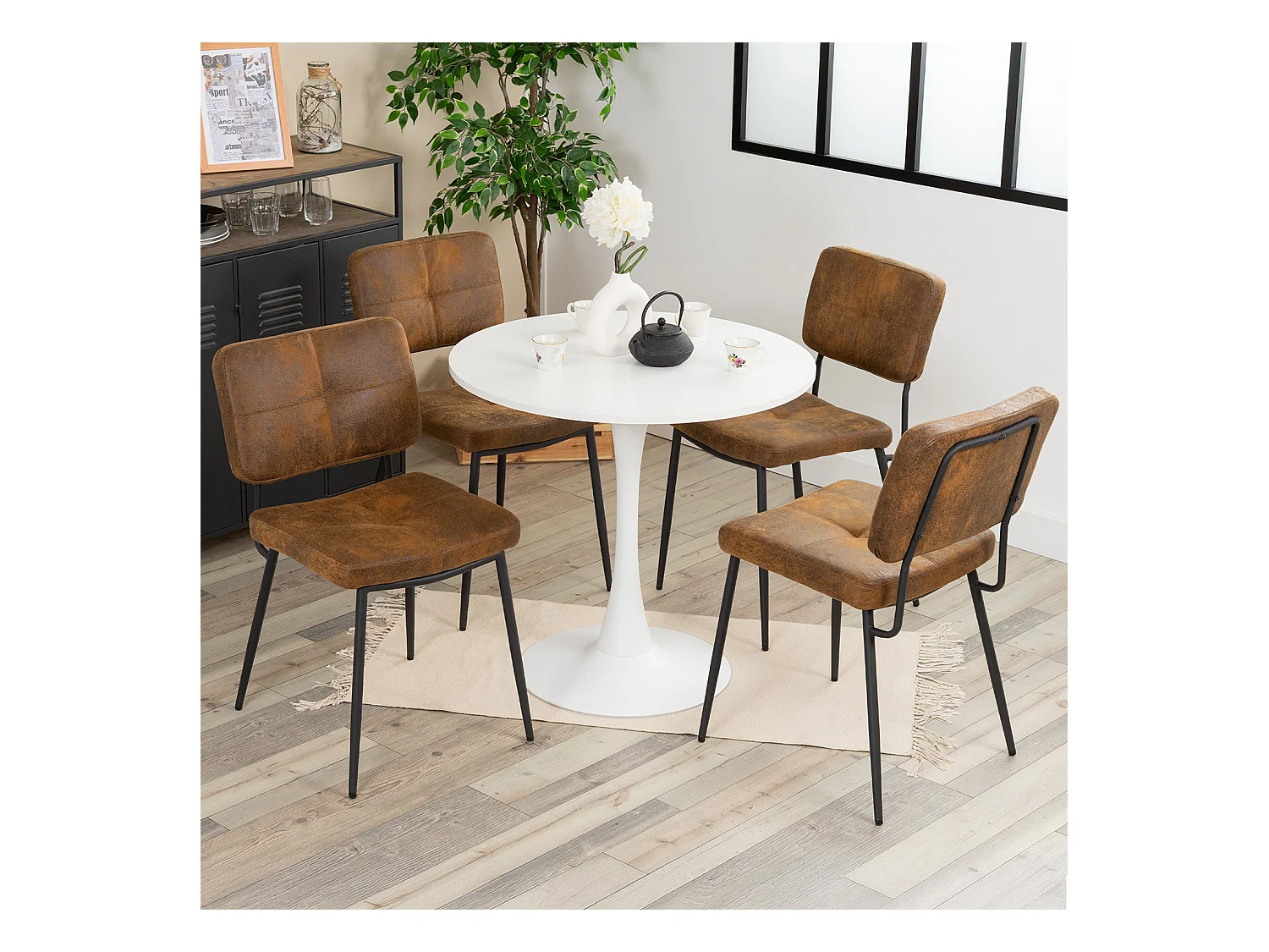 Ensemble table à manger ronde avec 4 chaises