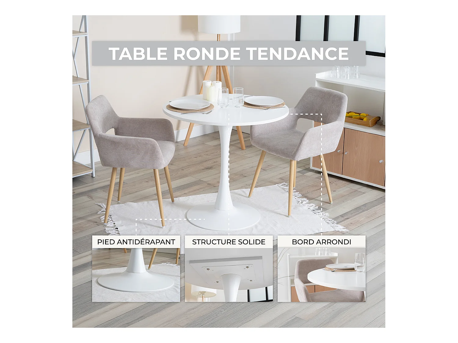 Ensemble table à manger ronde avec 4 chaises