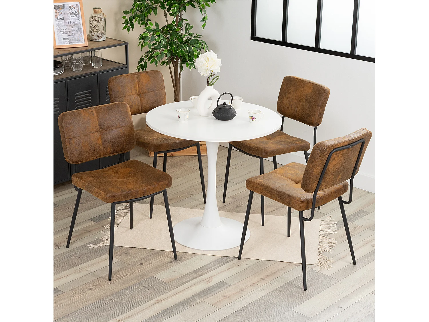 Ensemble table à manger ronde avec 4 chaises