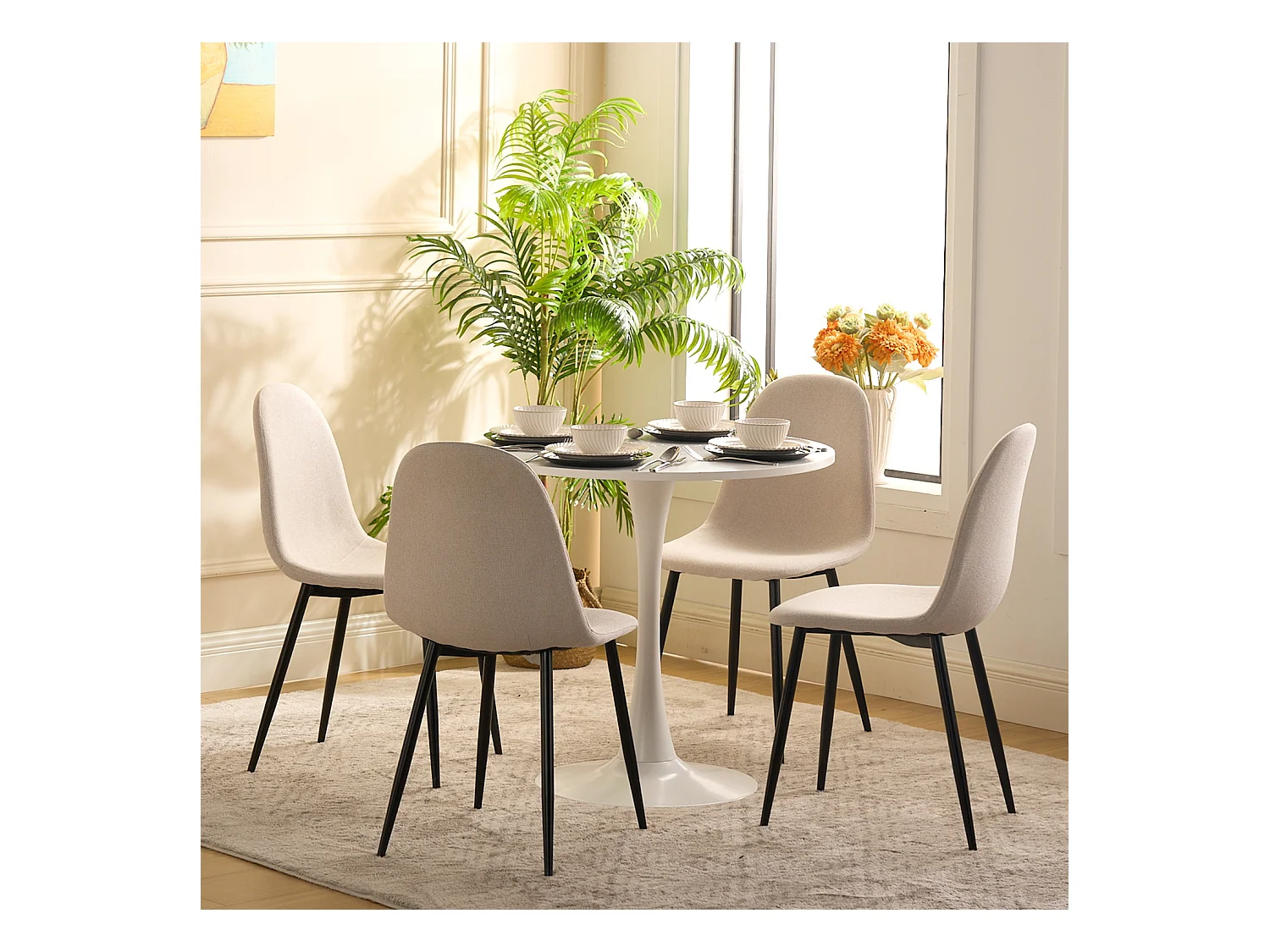 Ensemble table à manger ronde avec 4 chaises CHARLTON