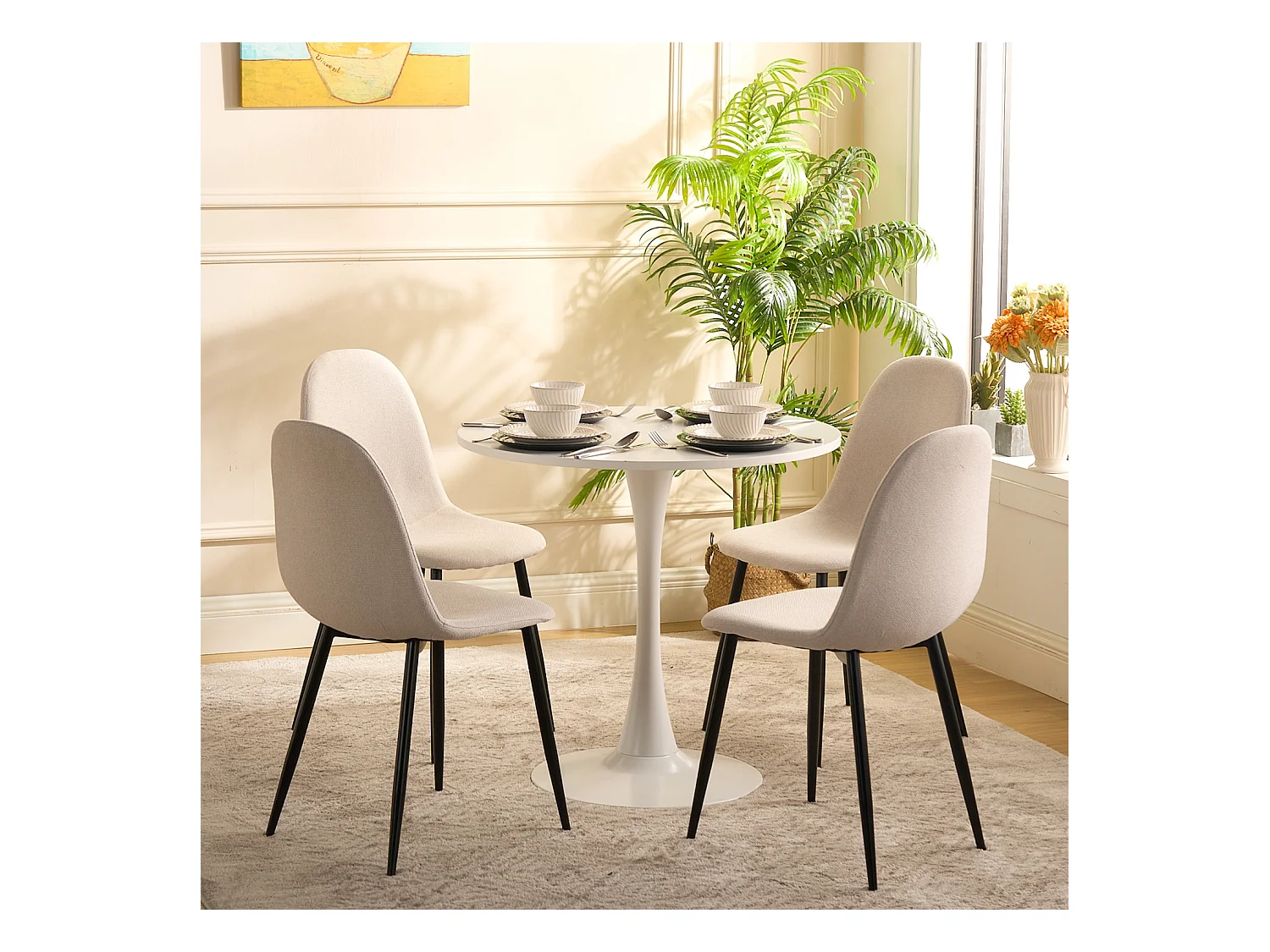 Ensemble table à manger ronde avec 4 chaises CHARLTON