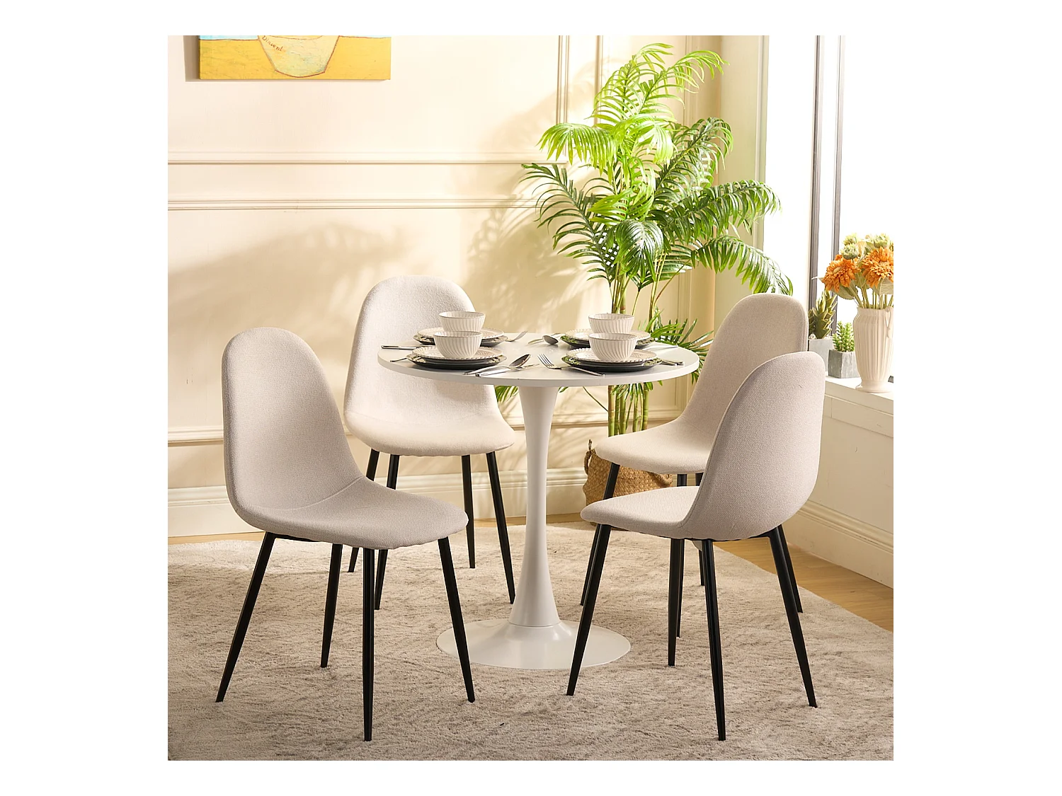 Ensemble table à manger ronde avec 4 chaises CHARLTON