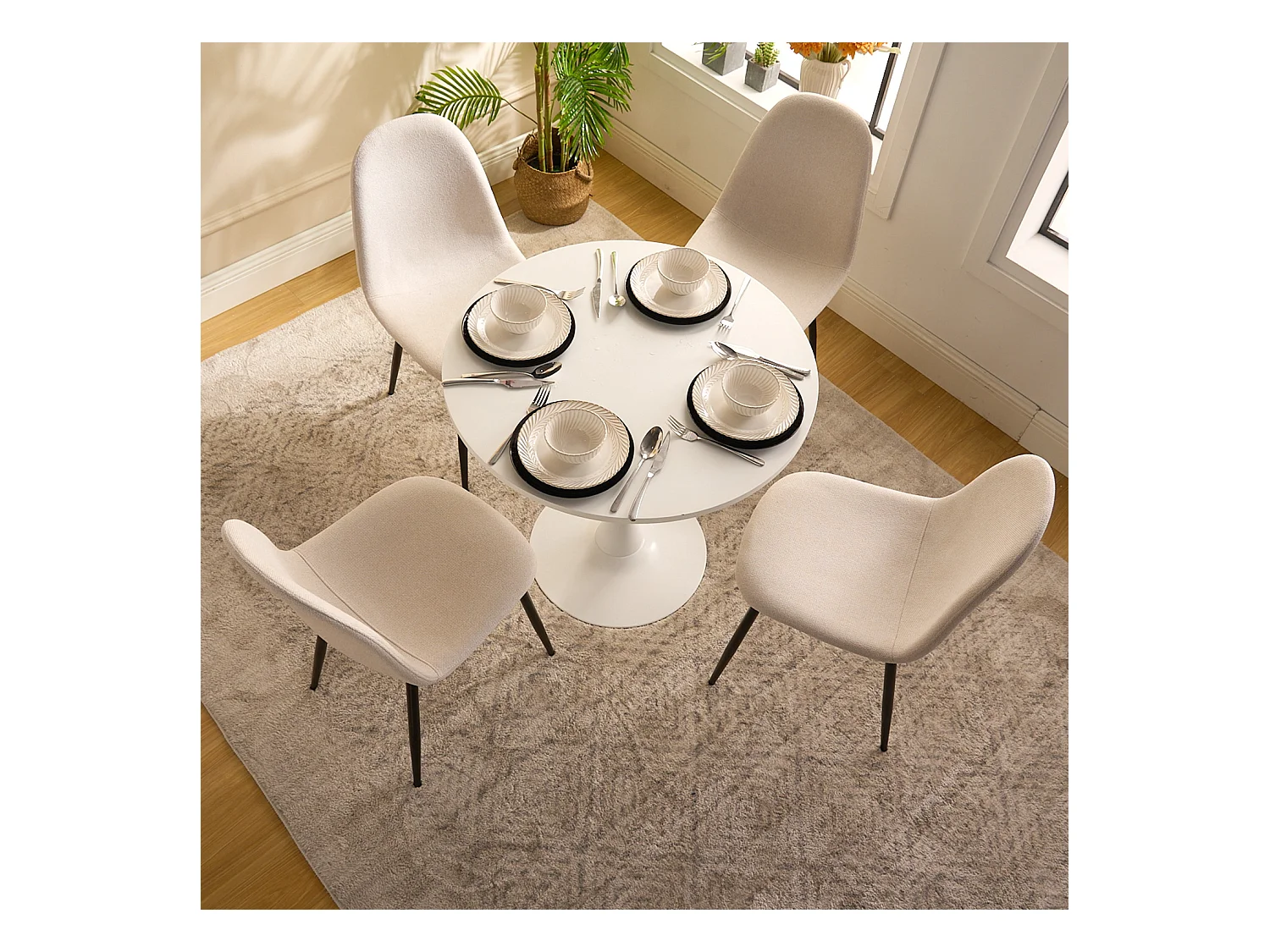 Ensemble table à manger ronde avec 4 chaises CHARLTON