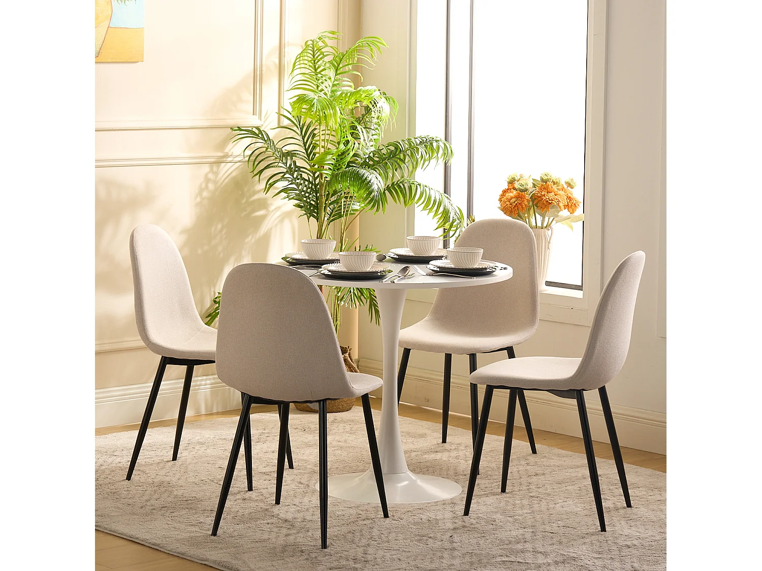 Ensemble table à manger ronde avec 4 chaises CHARLTON