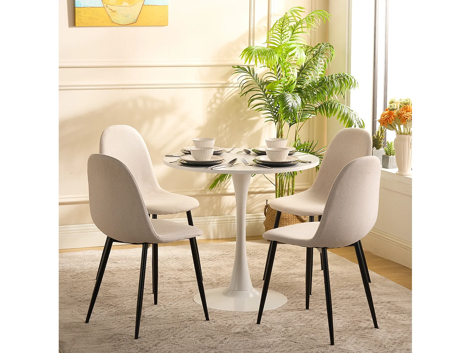 Ensemble table à manger ronde avec 4 chaises CHARLTON