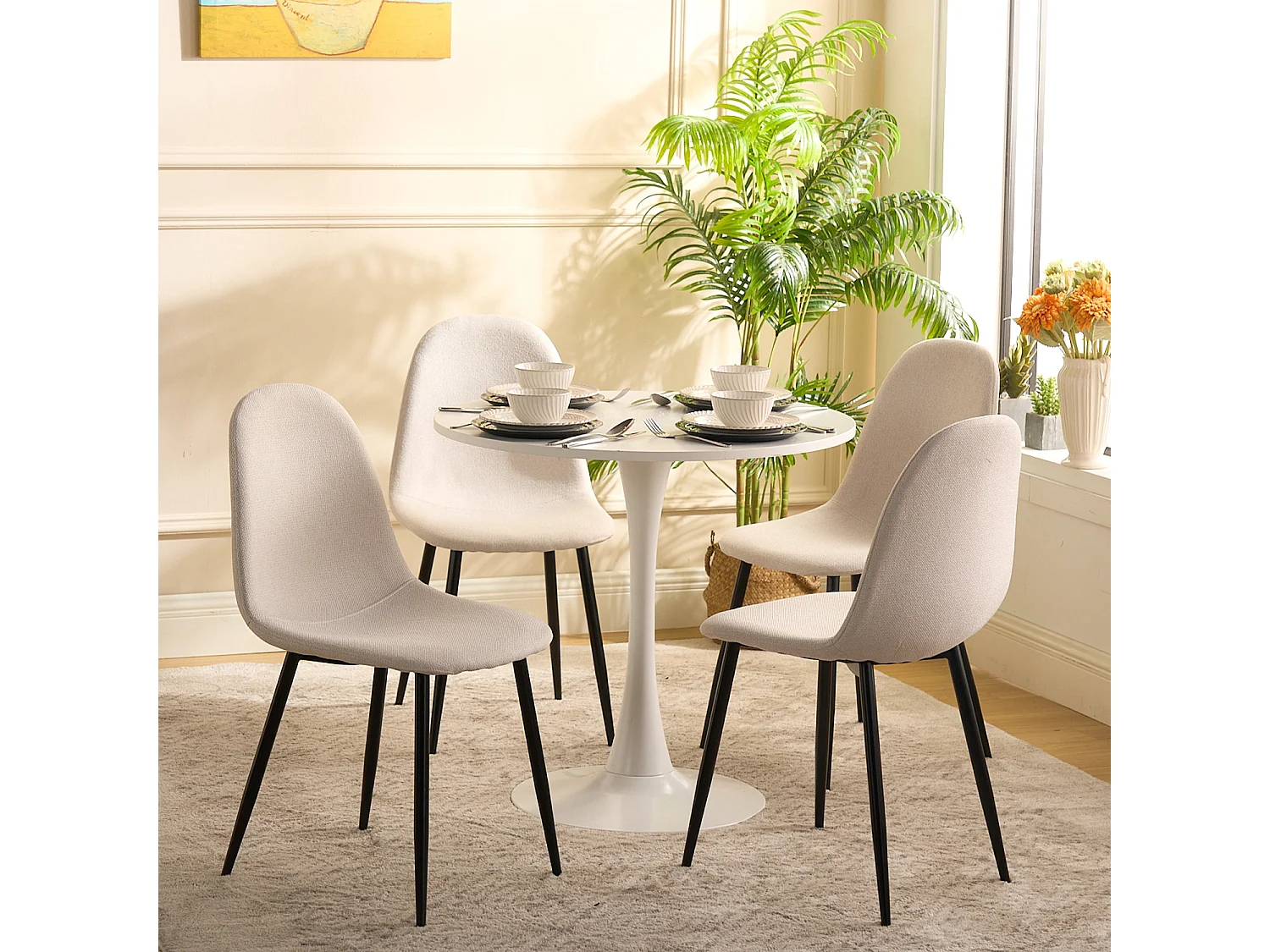 Ensemble table à manger ronde avec 4 chaises CHARLTON