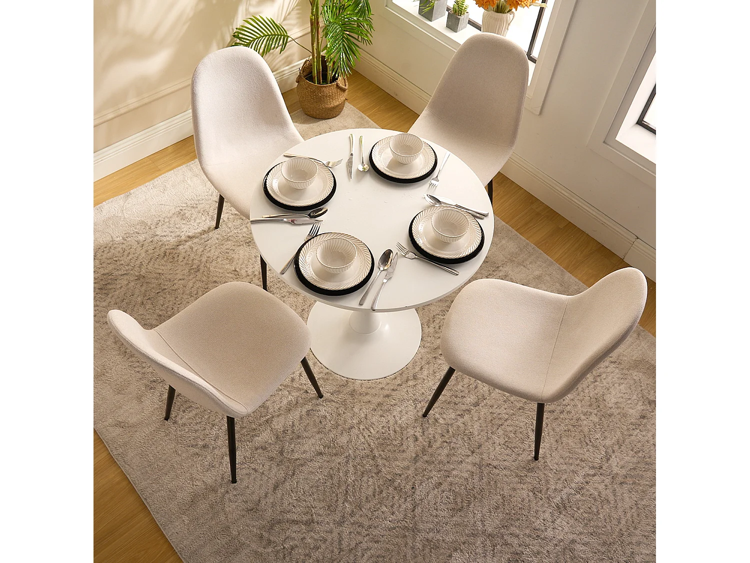 Ensemble table à manger ronde avec 4 chaises CHARLTON