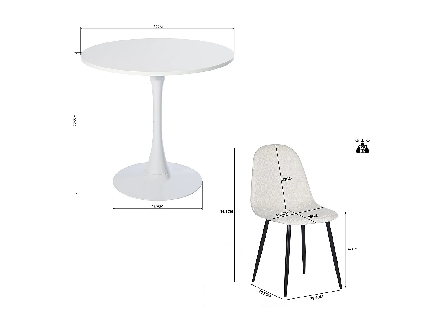 Ensemble table à manger ronde avec 4 chaises CHARLTON