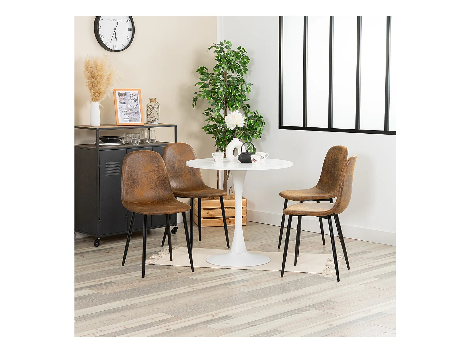 Ensemble table à manger ronde avec 4 chaises CHARLTON