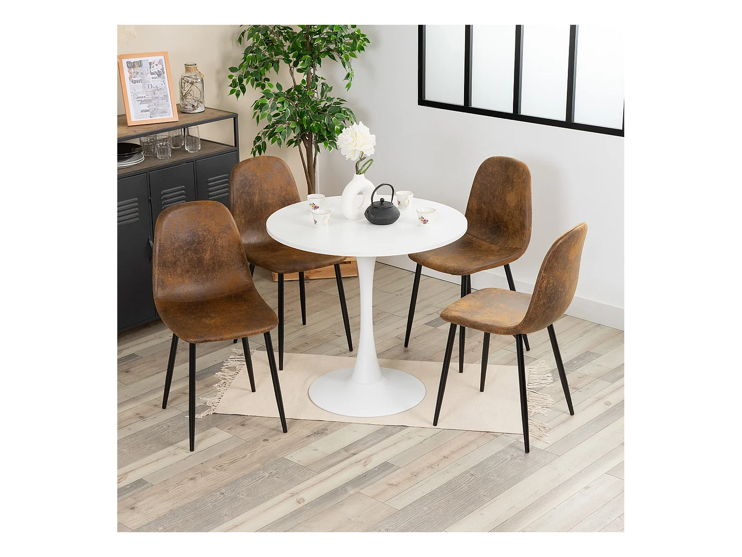 Ensemble table à manger ronde avec 4 chaises CHARLTON