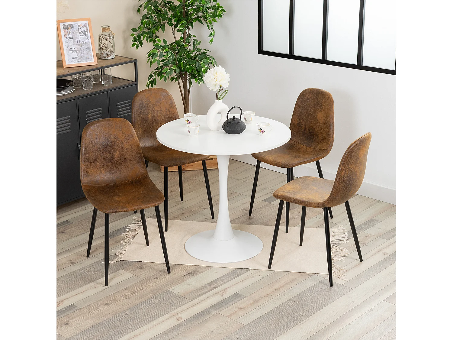 Ensemble table à manger ronde avec 4 chaises CHARLTON