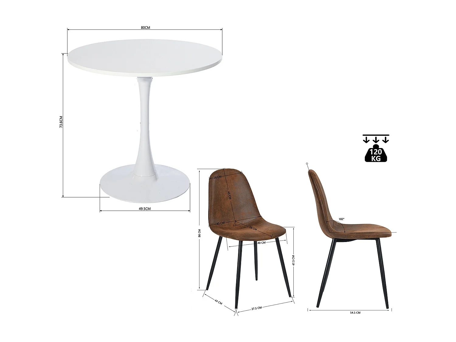 Ensemble table à manger ronde avec 4 chaises CHARLTON